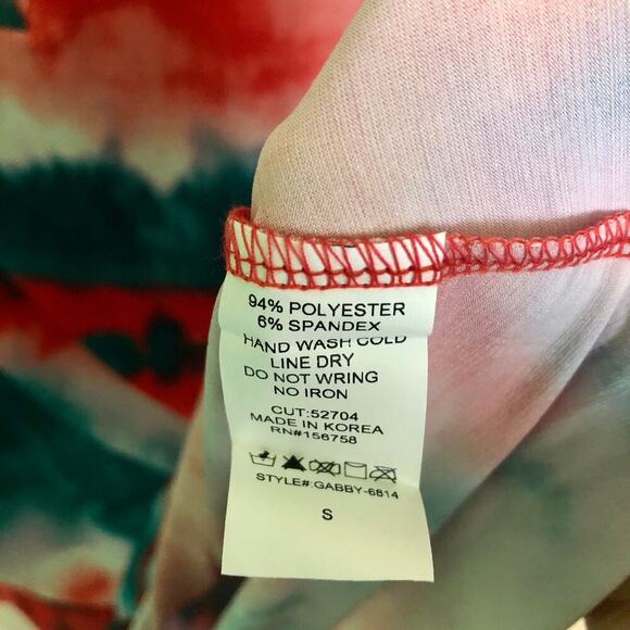 Honeyme Tie Die 3/4 Sleeve Red White Purple Teal Flowy Blouse Size Small - Picture 3 of 6